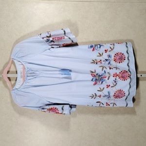04177 Joy Joy blue & white striped dress floral embroidery S